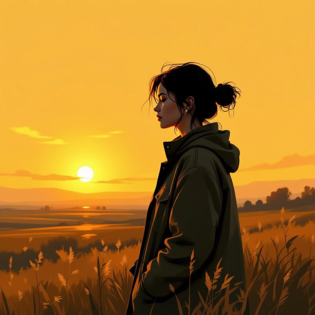 Contemplative Figure in Golden Light, Digital Painting