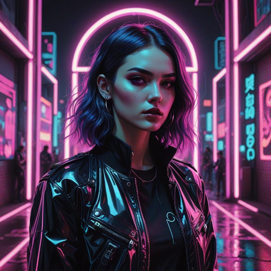 Gothic Alt Punk Beauty in Neon Haze