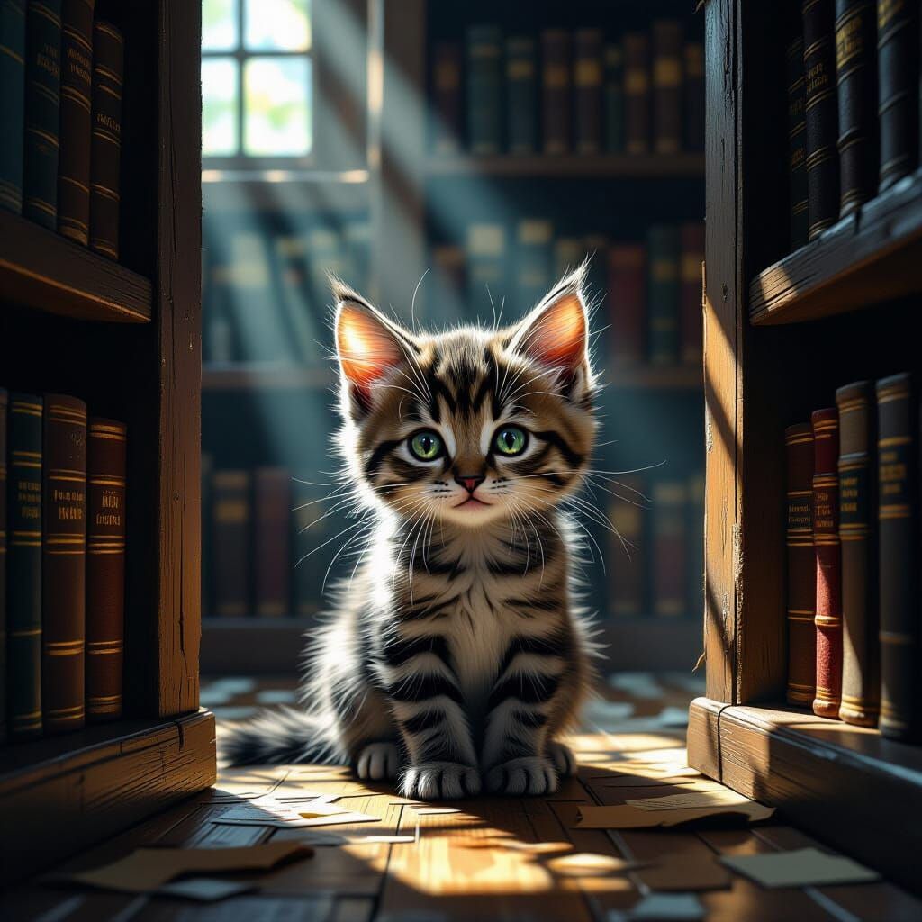 Kitten Finds Secret Passage in Abandoned Library