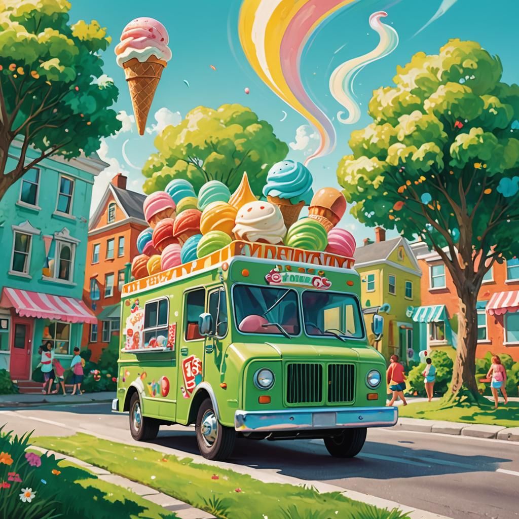Colorful Ice Cream Truck Slide in Dr. Seuss Style