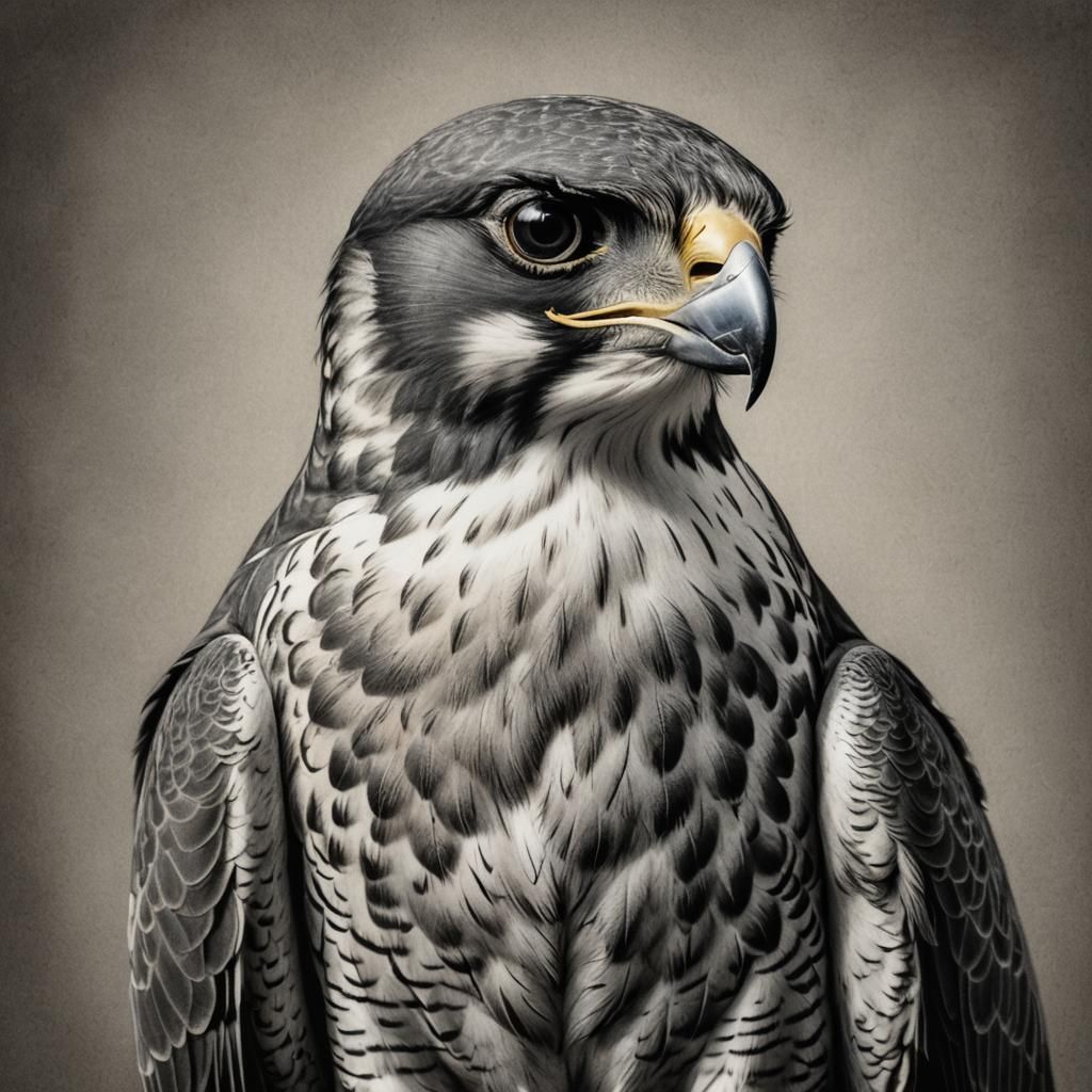 Peregrine Falcon Portrait in Charcoal Drawing Style