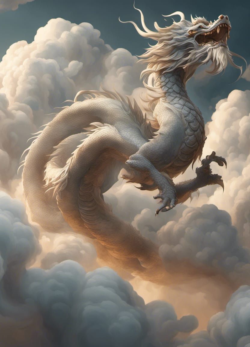 Elegant Cloud Dragon Soaring Through Thick Clouds