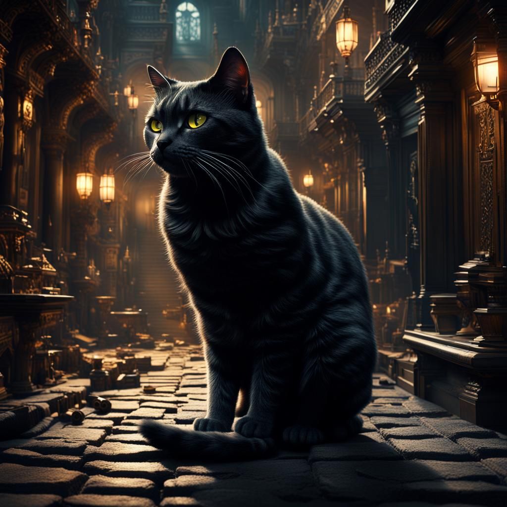 Cinematic Cat Spy: Detailed Digital Matte Painting