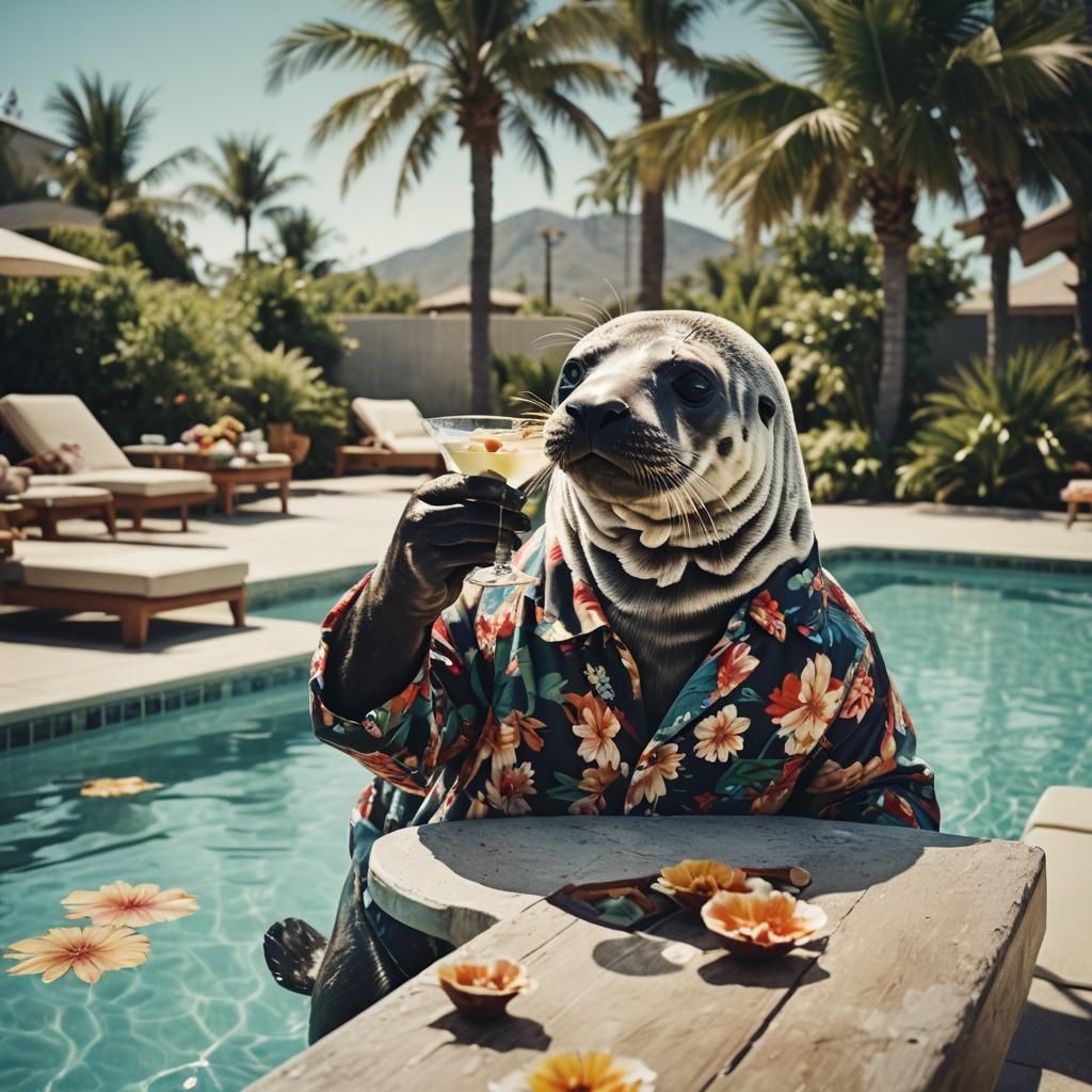Seal in Flowered Shirt: Martini by the Pool