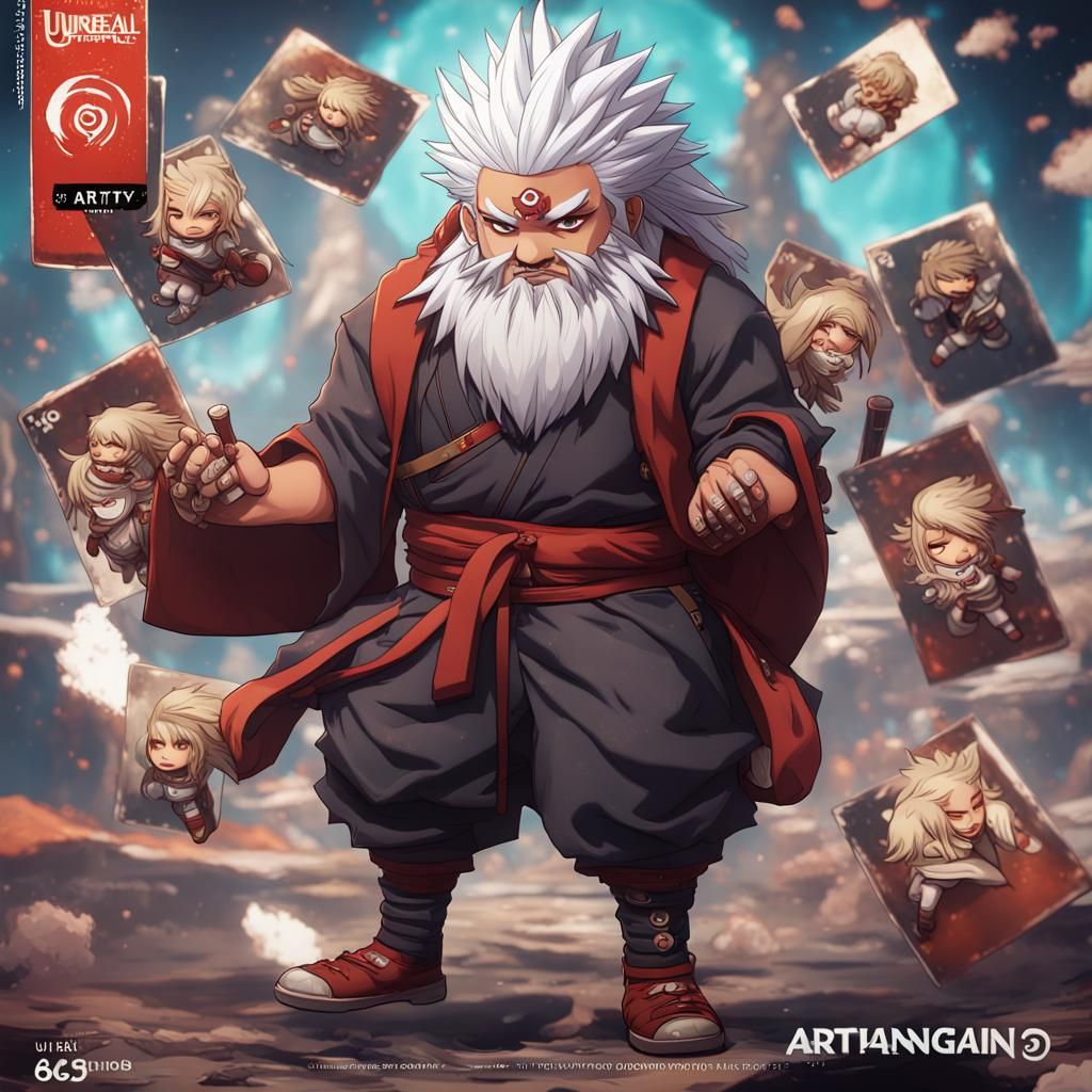 Jiraiya in Trading Card Game Chibi Manga Style