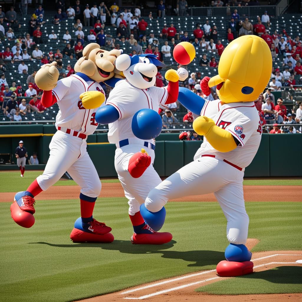 Inflatable Mascots Cause Chaos at Baseball Game