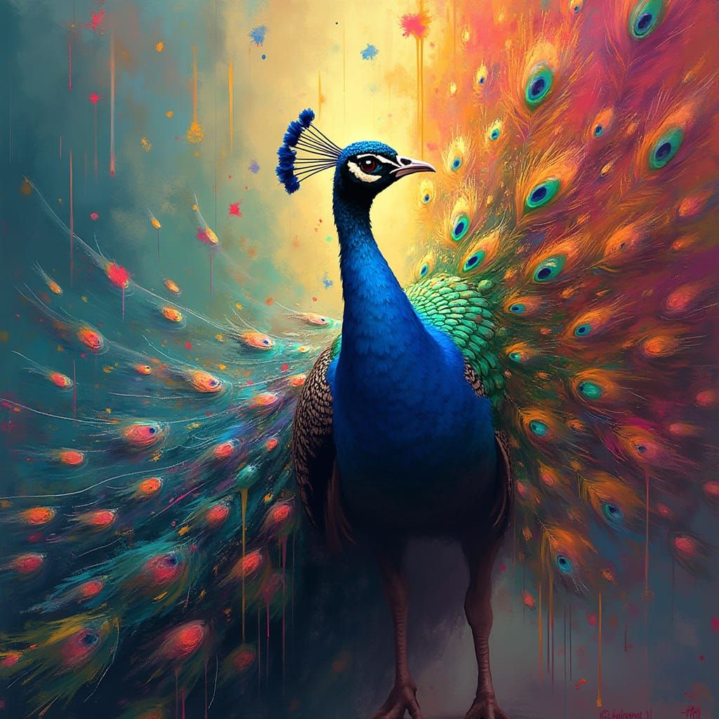 Vibrant Peacock in Kaleidoscope of Colors