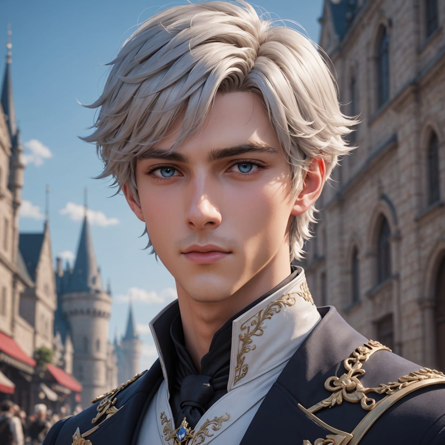 Dashing Anime Prince with Icy Eyes and Platinum Hair
