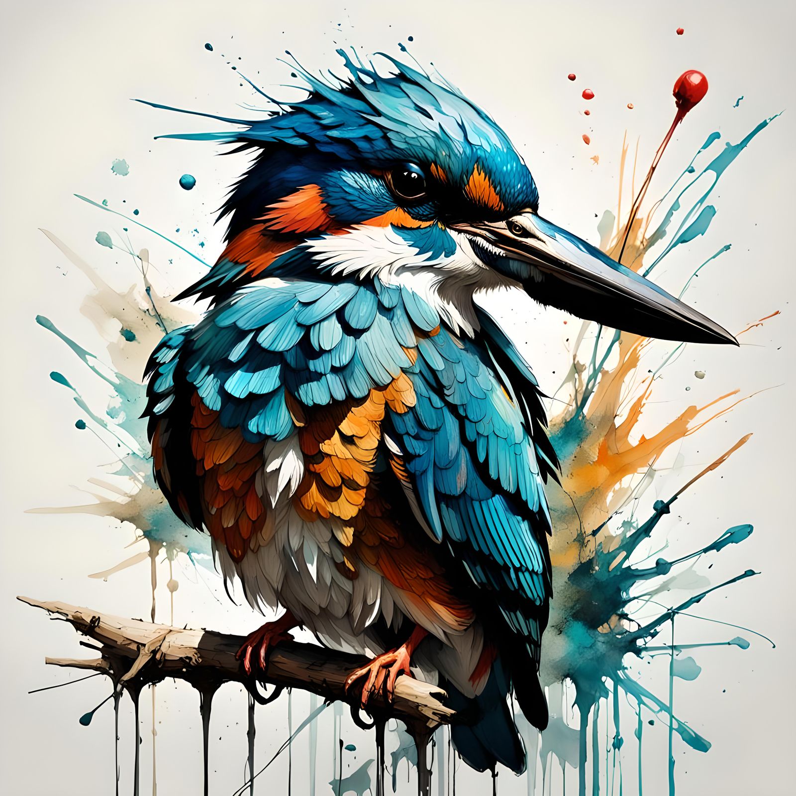 Colorful Ink Splash Kingfisher Portrait in 3D
