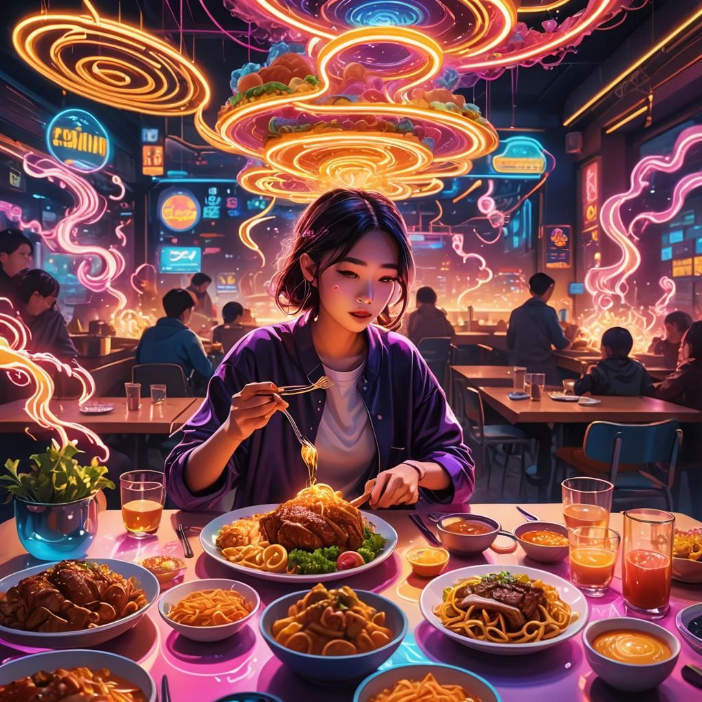 Vibrant K-Pop Style Mukbang Digital Art
