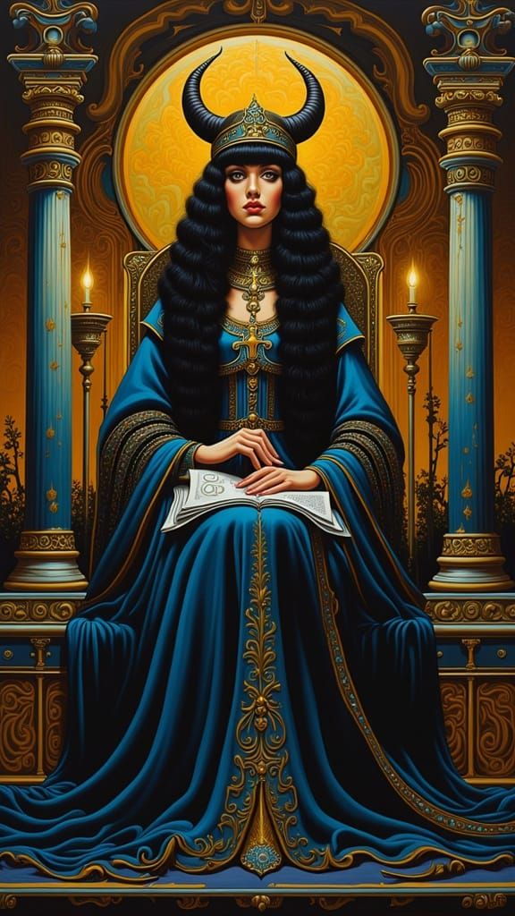 Gothic Tarot Card of the High Priestess in Mystical Art Nouv...