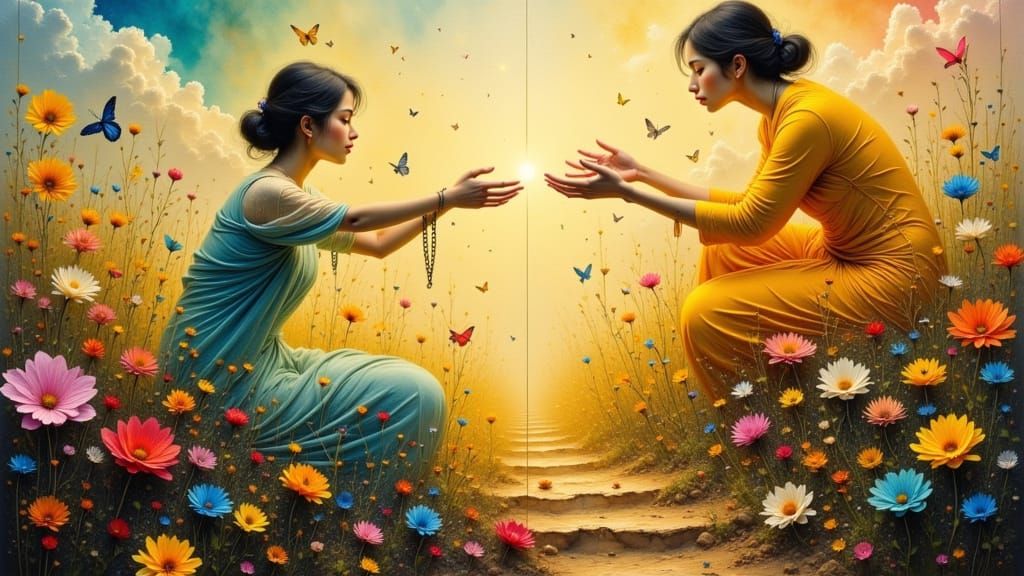 Surrealist Oil Painting of Humanity's Liberation and Love