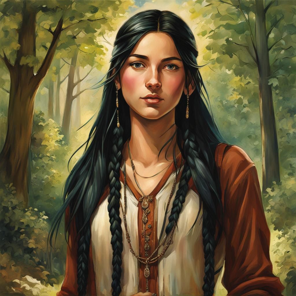 French Girl Portrait with Braids and Shiny Aura