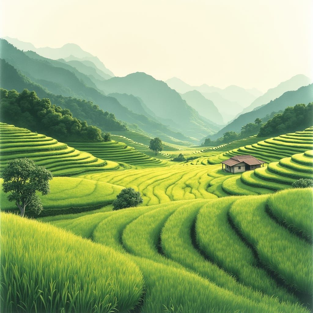 Exquisite Vietnamese Rice Field in Terrasses as China Ink Wa...