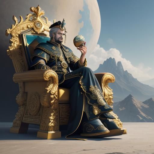 Anime Emperor with World Globe on Throne