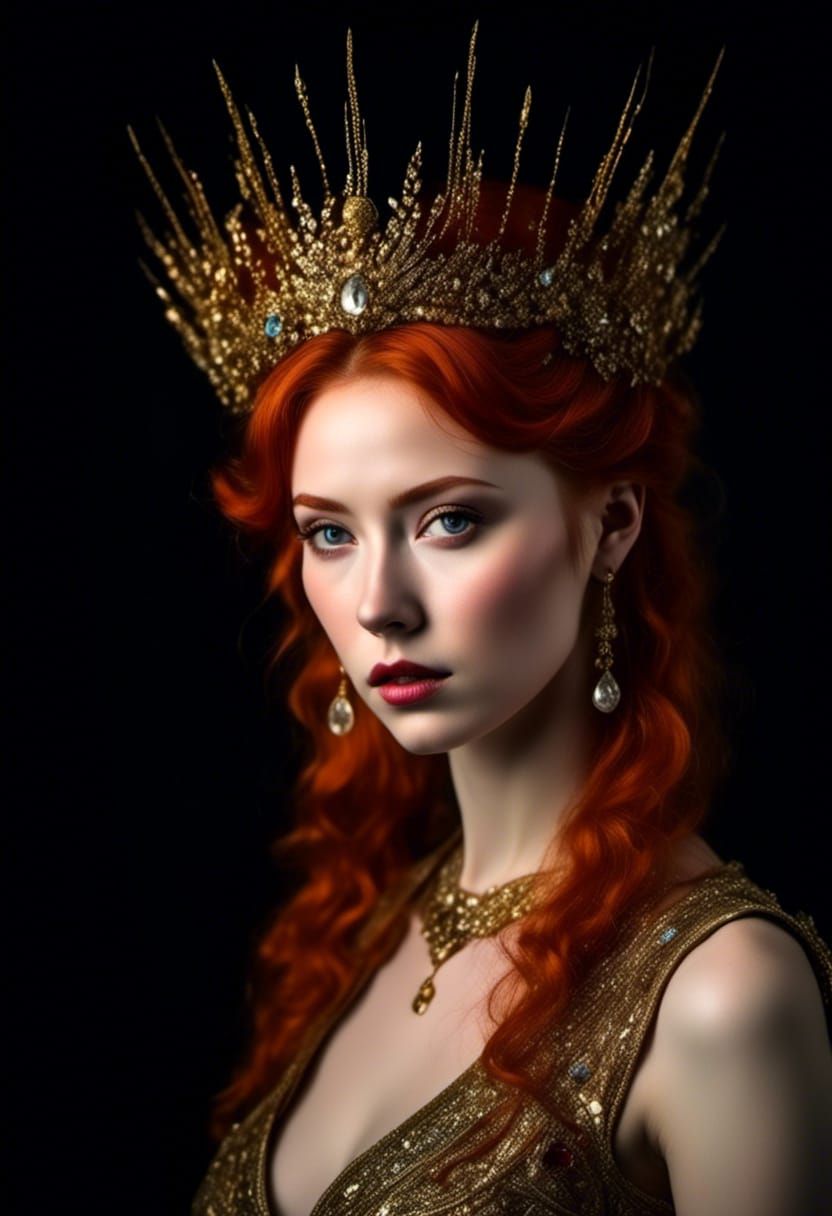 Fantasy Empress with Red Hair and Menacing Glare