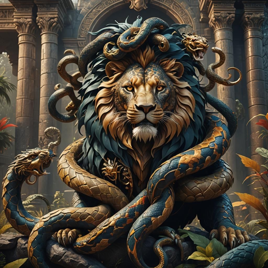 Lion-Snake Hybrid Creature Fantasy Concept Art