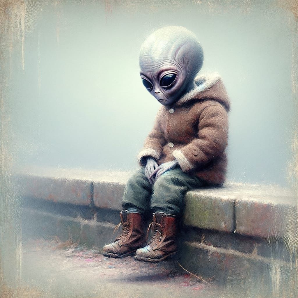 Alien Child's Quiet Despair: Pre-1912 Painting Style