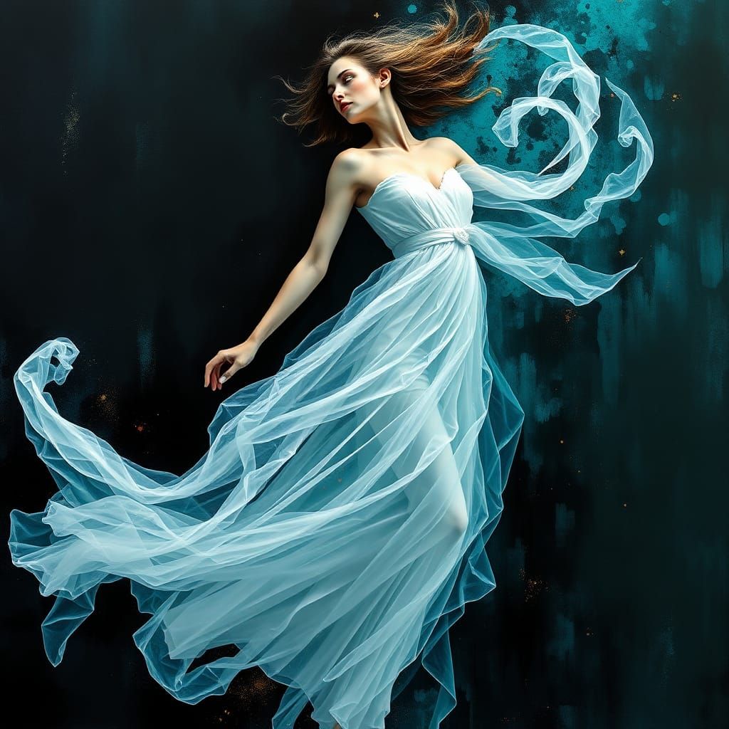 Woman Dancing in Vaporous Dress: Surreal Hyperrealism