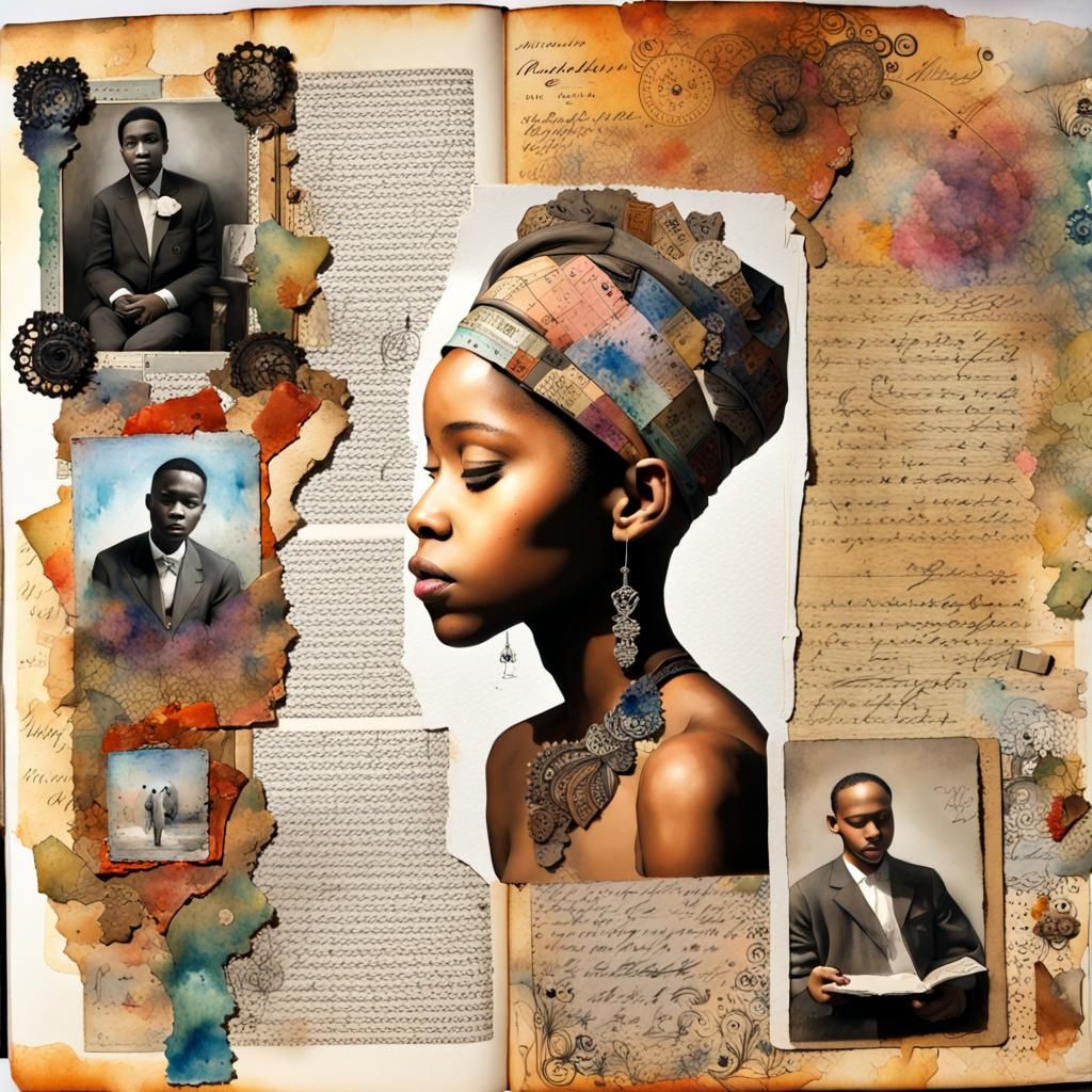 Scrapbook Page with Family Photos in Watercolor Style