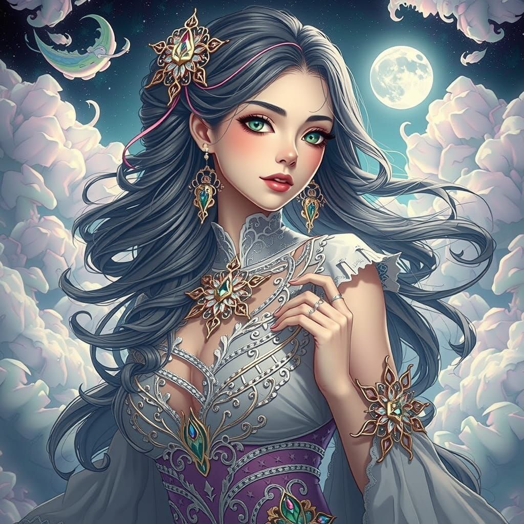 Ethereal Goddess in Vibrant, Dreamlike Landscape