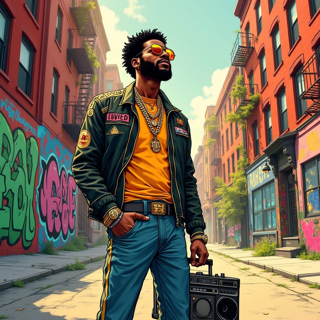 Vibrant Brooklyn Icon Radio Raheem in Dynamic Illustration