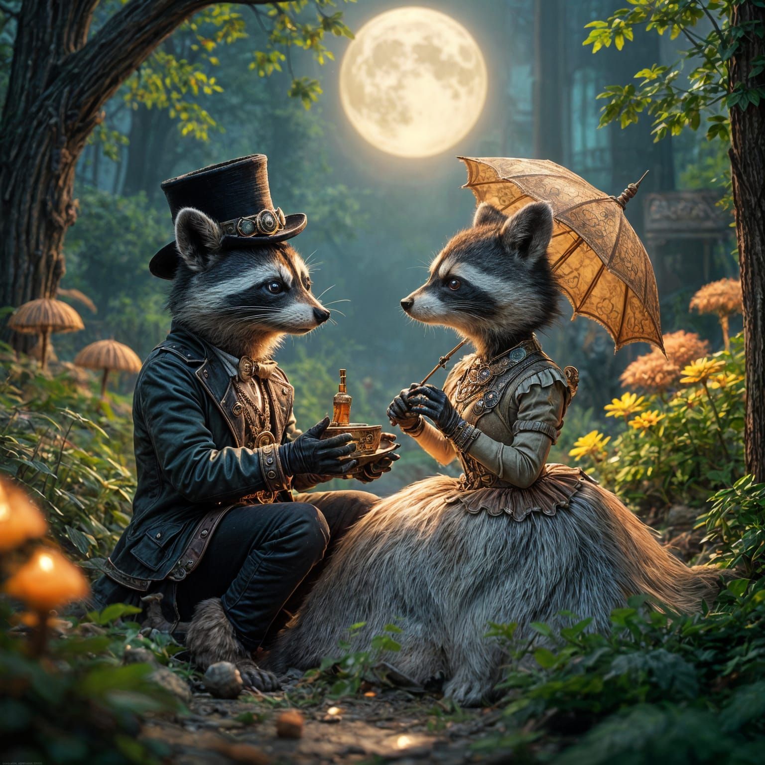 Steampunk Raccoon Romance in Intricate Detail