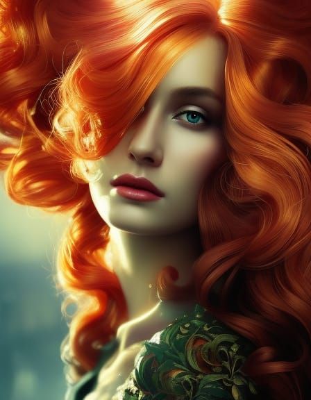 Regal Redhead Queen Portrait in Hyperdetailed Digital Art