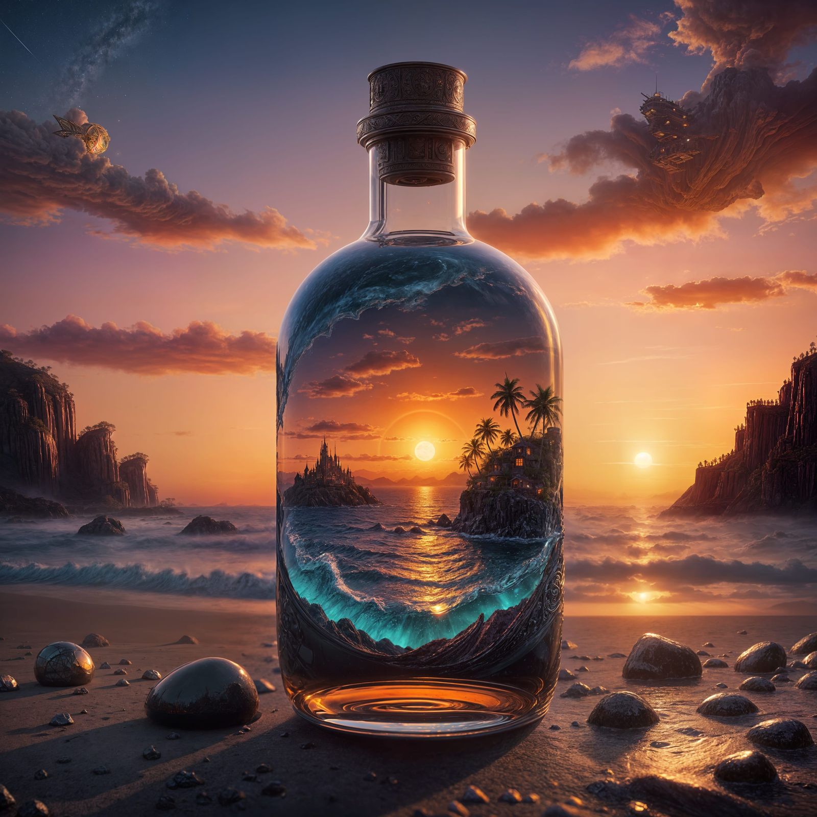 Sunset in a Bottle: Detailed Fantasy Art