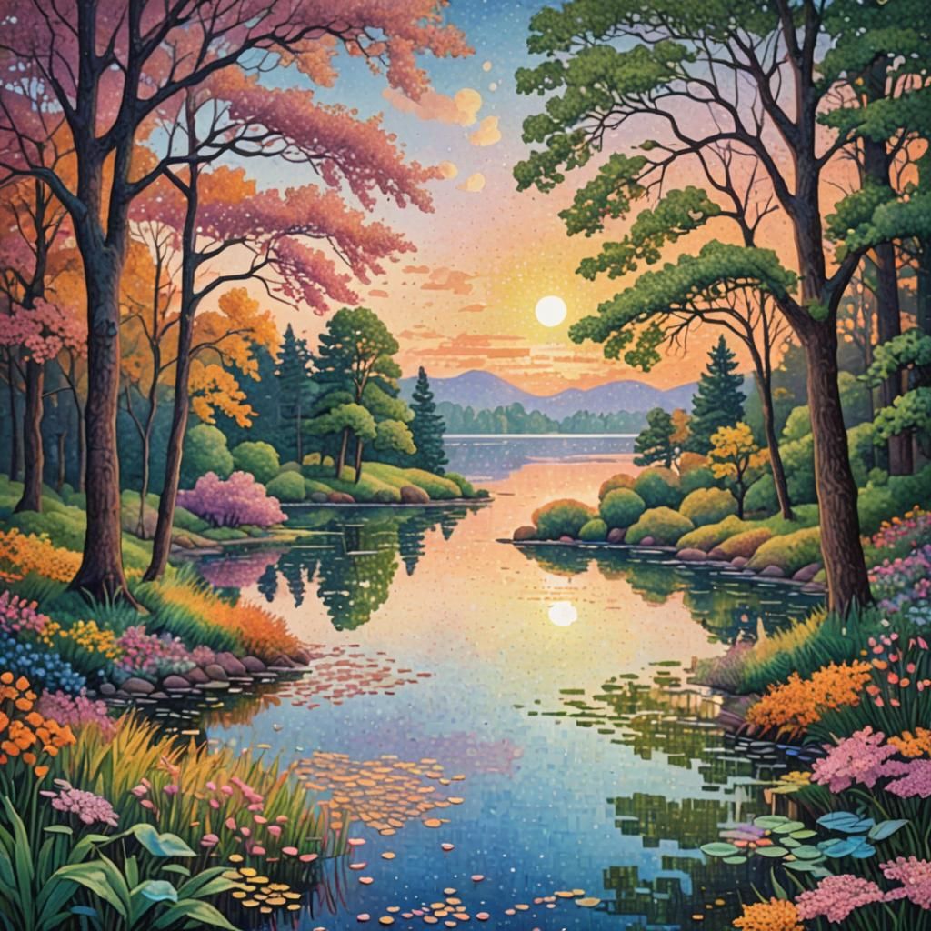 "Create a detailed image in the style of pointillism, a technique of neo-impressionist painting defined by the use of ti...