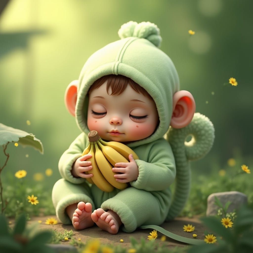 Delicate Monkey Baby in Vibrant Anime Style