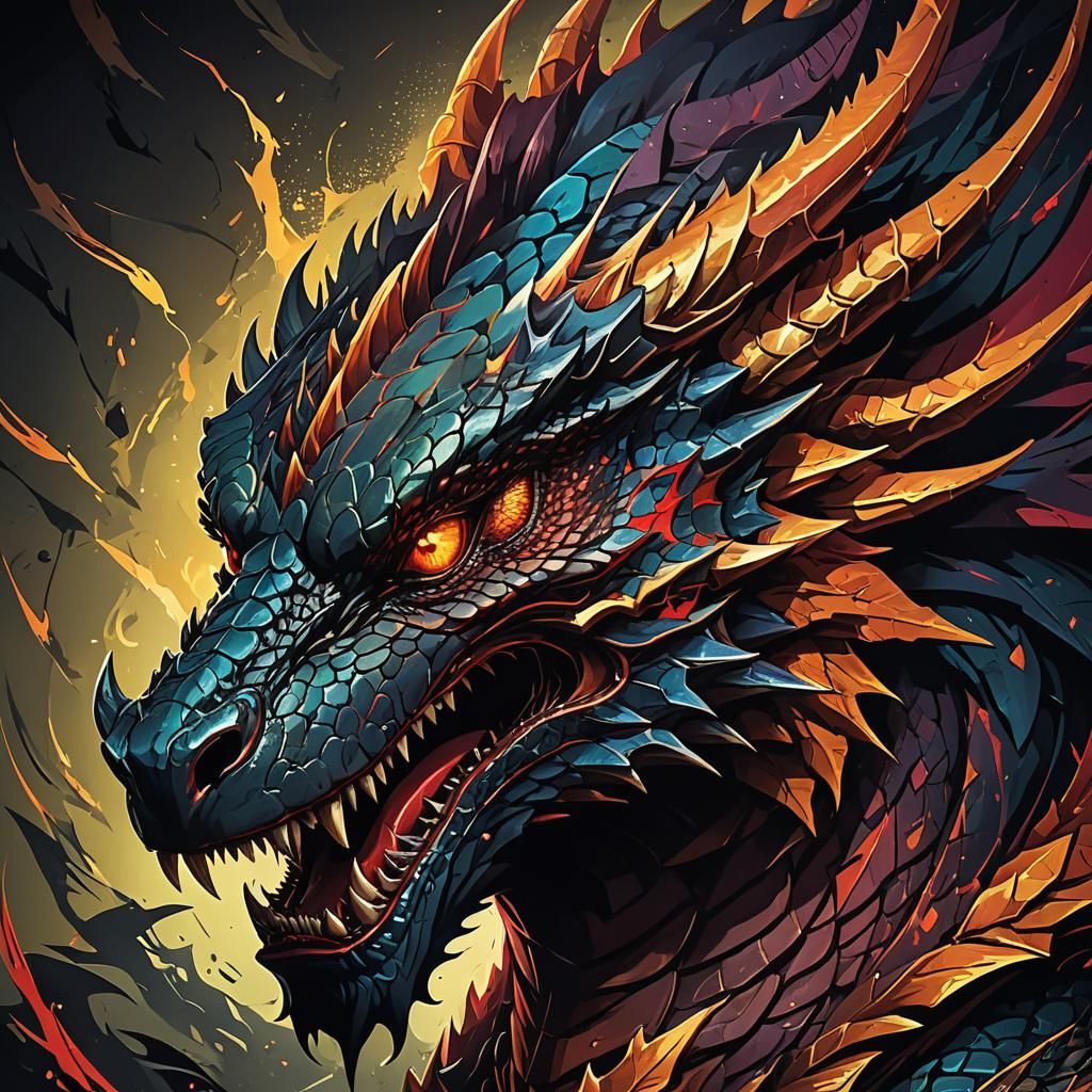 Fierce Dragon Portrait in Bold Vector Art Style