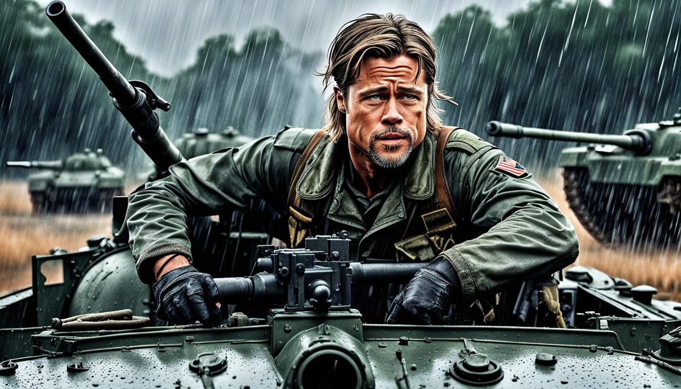Hyperrealistic Soldier in Tank on Rainy Day
