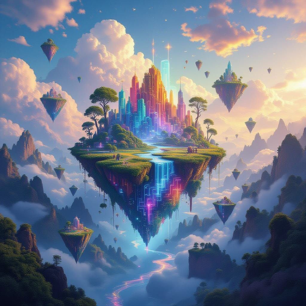 Surreal Dreamscape of Islands Made of Code