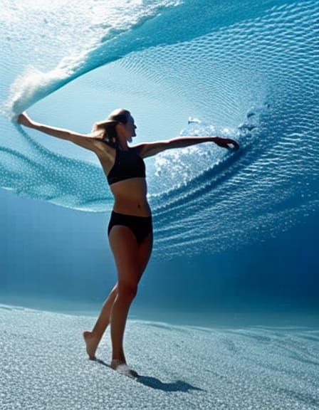 Surfer Girl Rides Wave in Kinetic Pointillism