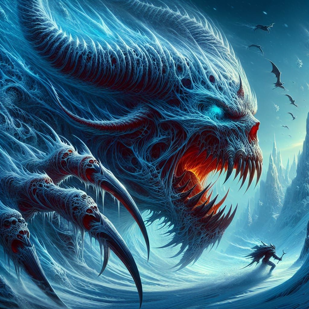 Frostbound Demon Frozen in Winter Storm