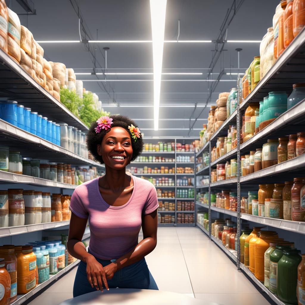 Cheerful Survivalist Prepper Stocks Up in Hyperrealistic Sty...