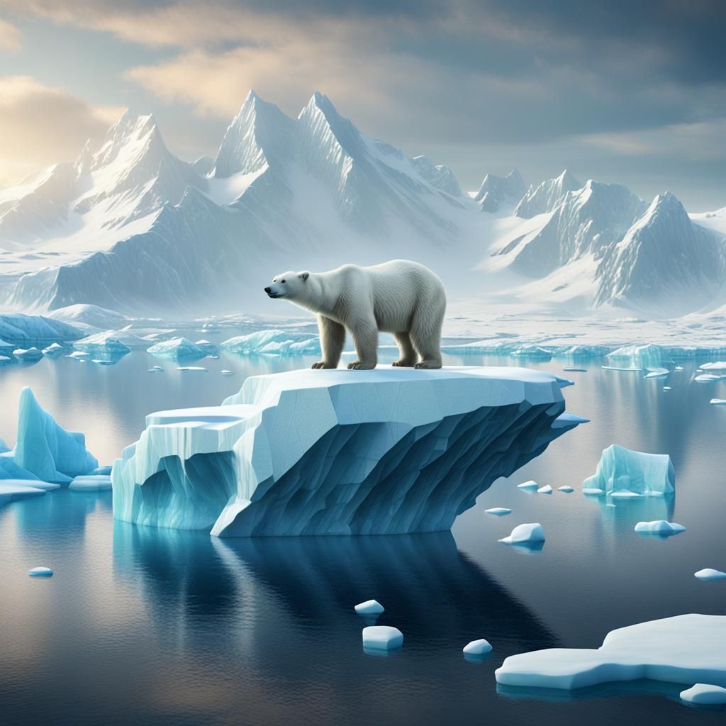Polar Bear in Antarctic Landscape, Detailed Matte Painting