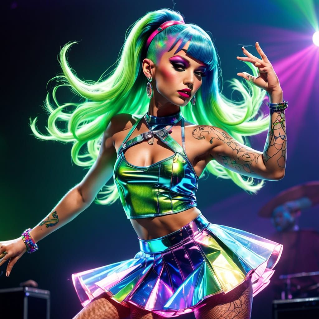 Glamorous Holographic Pop Star in Neon Colors