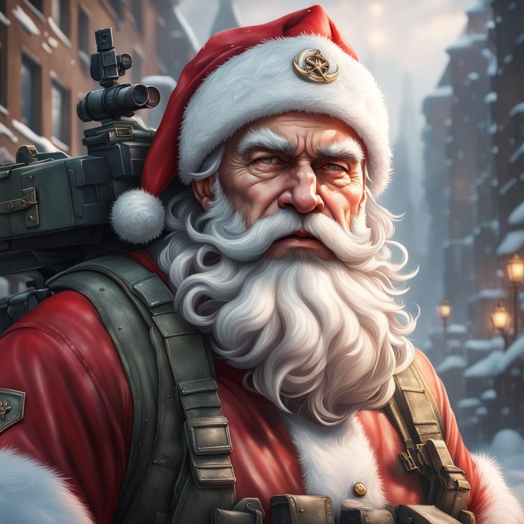 Santa Claus as Modern Soldier: Hyperdetailed Portrait
