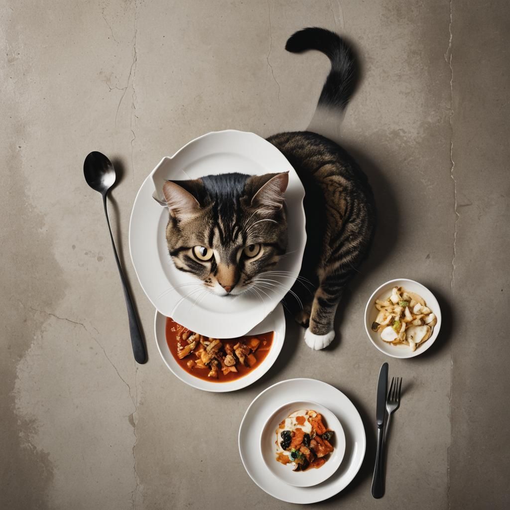 Contrasting Cat: Domestic Scene Meets Stark Reality