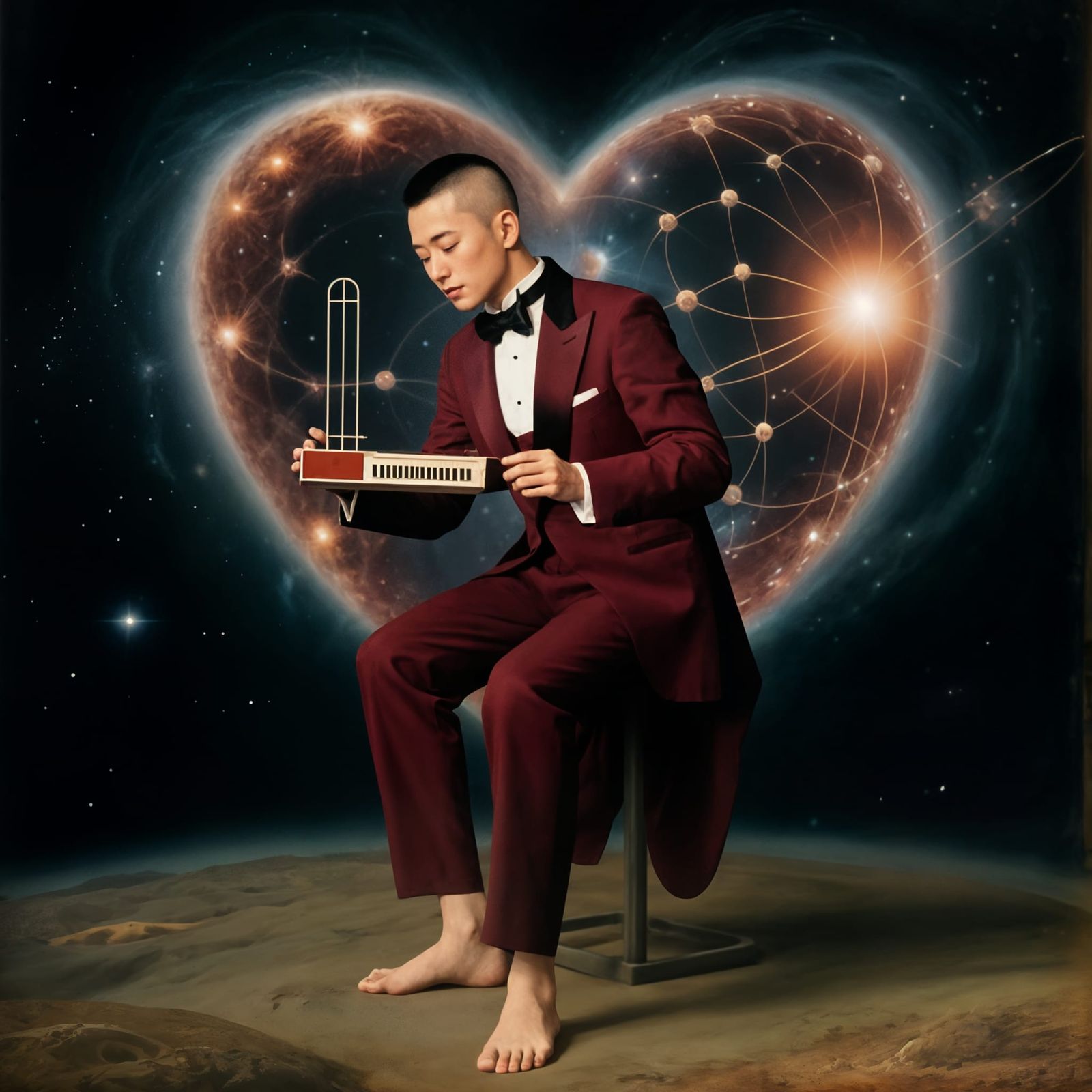 Pre-Raphaelite Chinese Man Plays Theremin in Neutron Star
