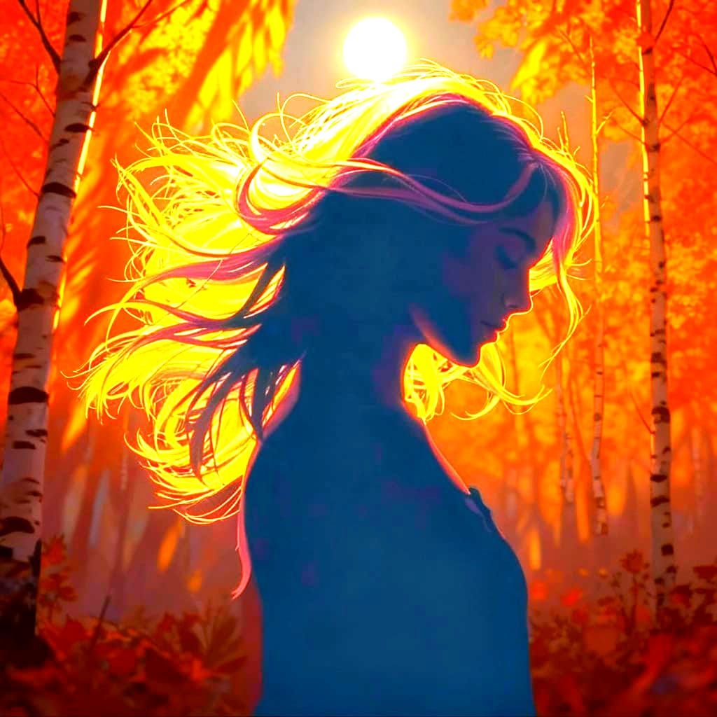 Autumn Nights Moonlit Birch Shadows