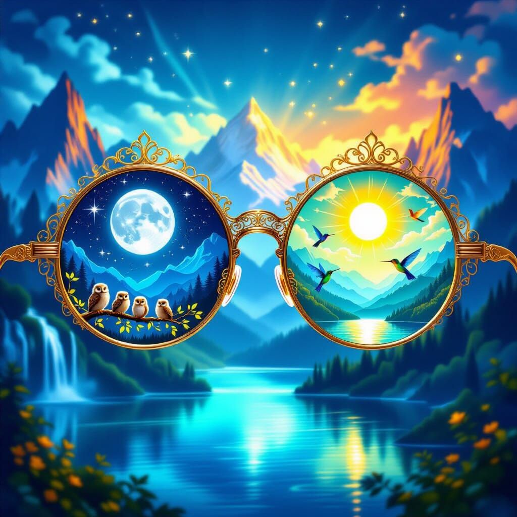 Ornate Magical Glasses Float With Dual Worlds