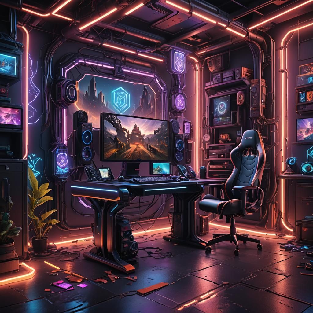 Gaming Setup with Neon RGB Lighting