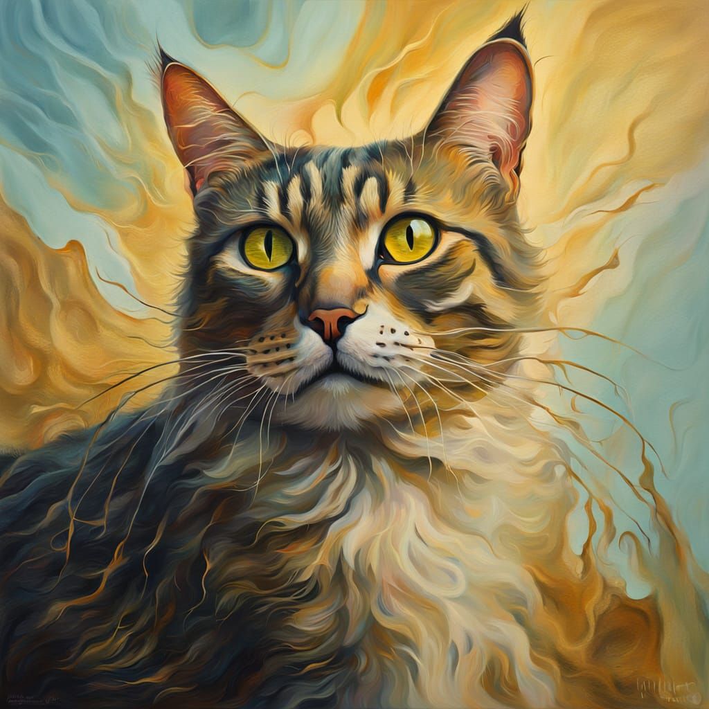Surreal Cat Speaking with Melting Whiskers