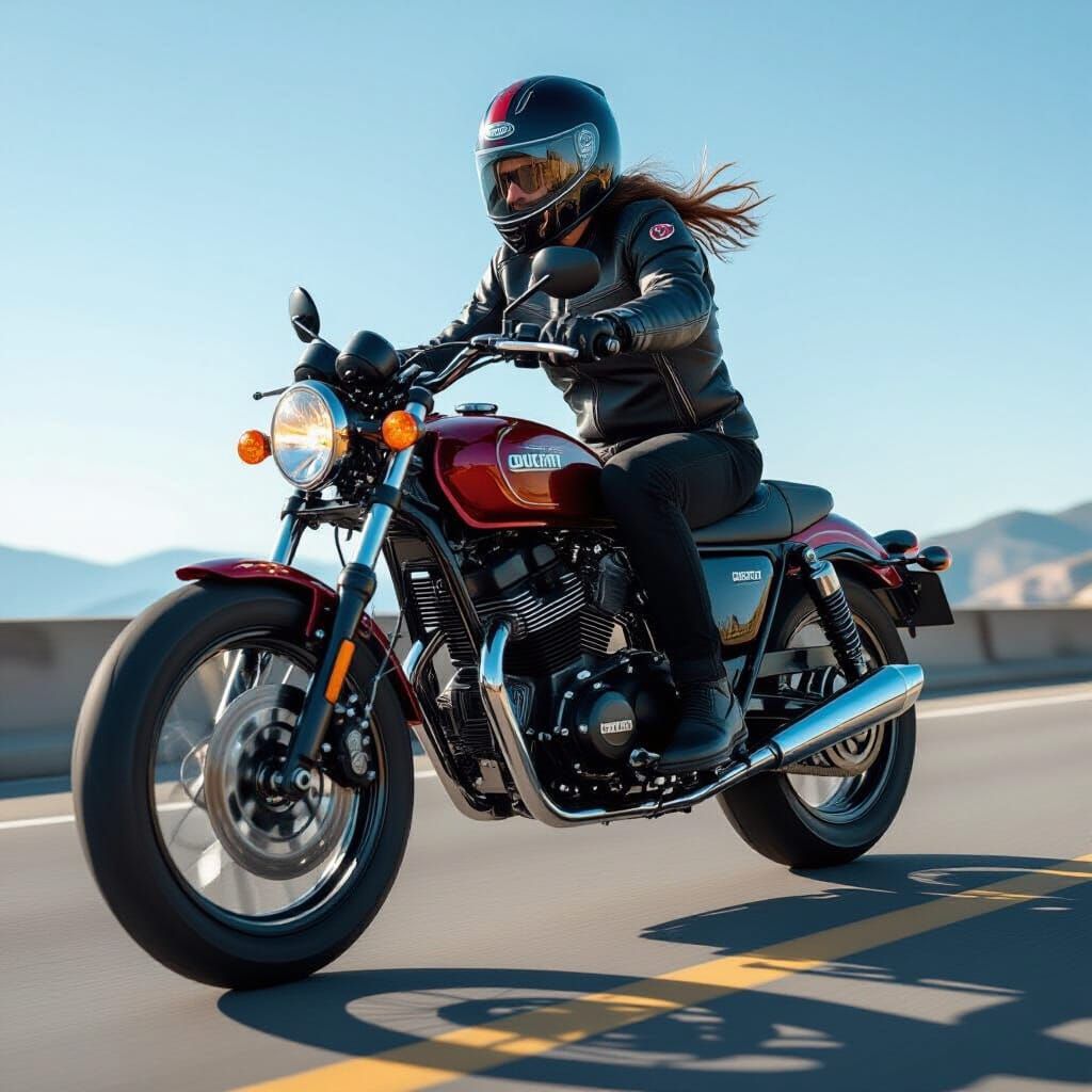 Ducati Chopper Motorcycle Jump in Vivid Colors