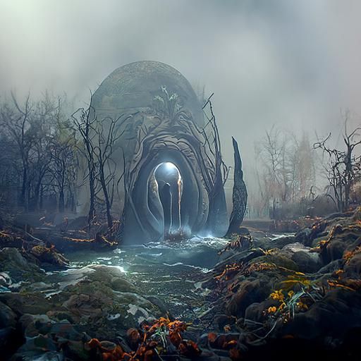 Eerie Hollow Stream in Lovecraftian Style