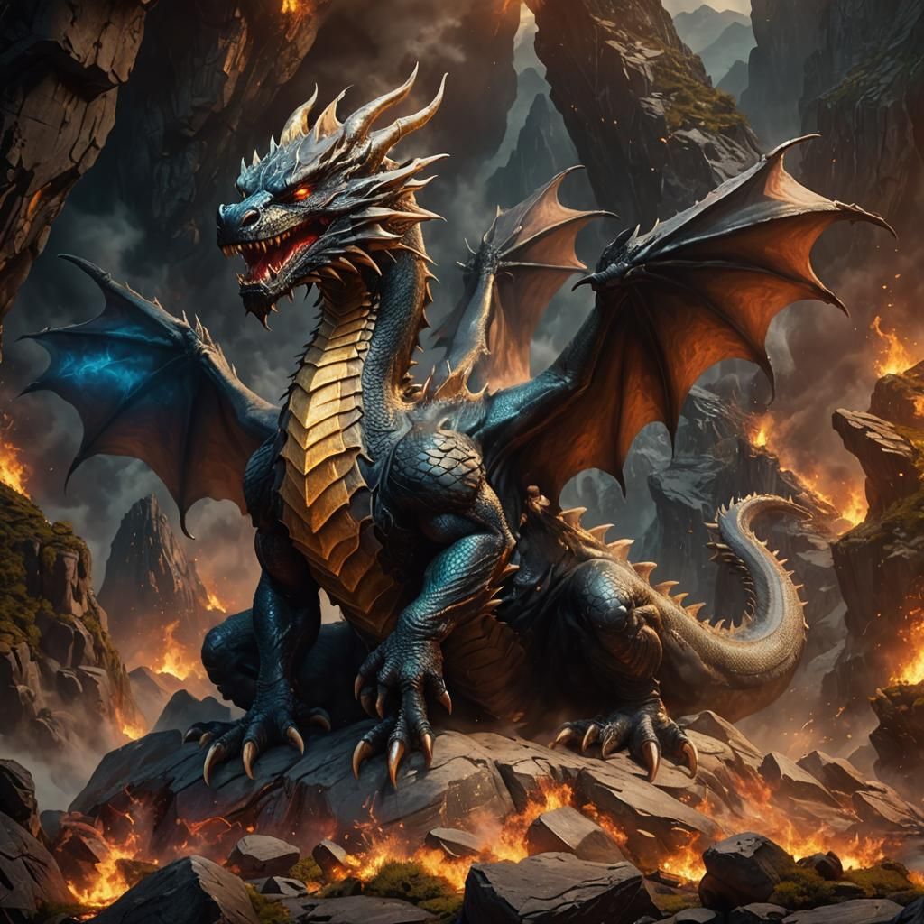 Dragon Concept Art: Black Flames in Misty Mountains