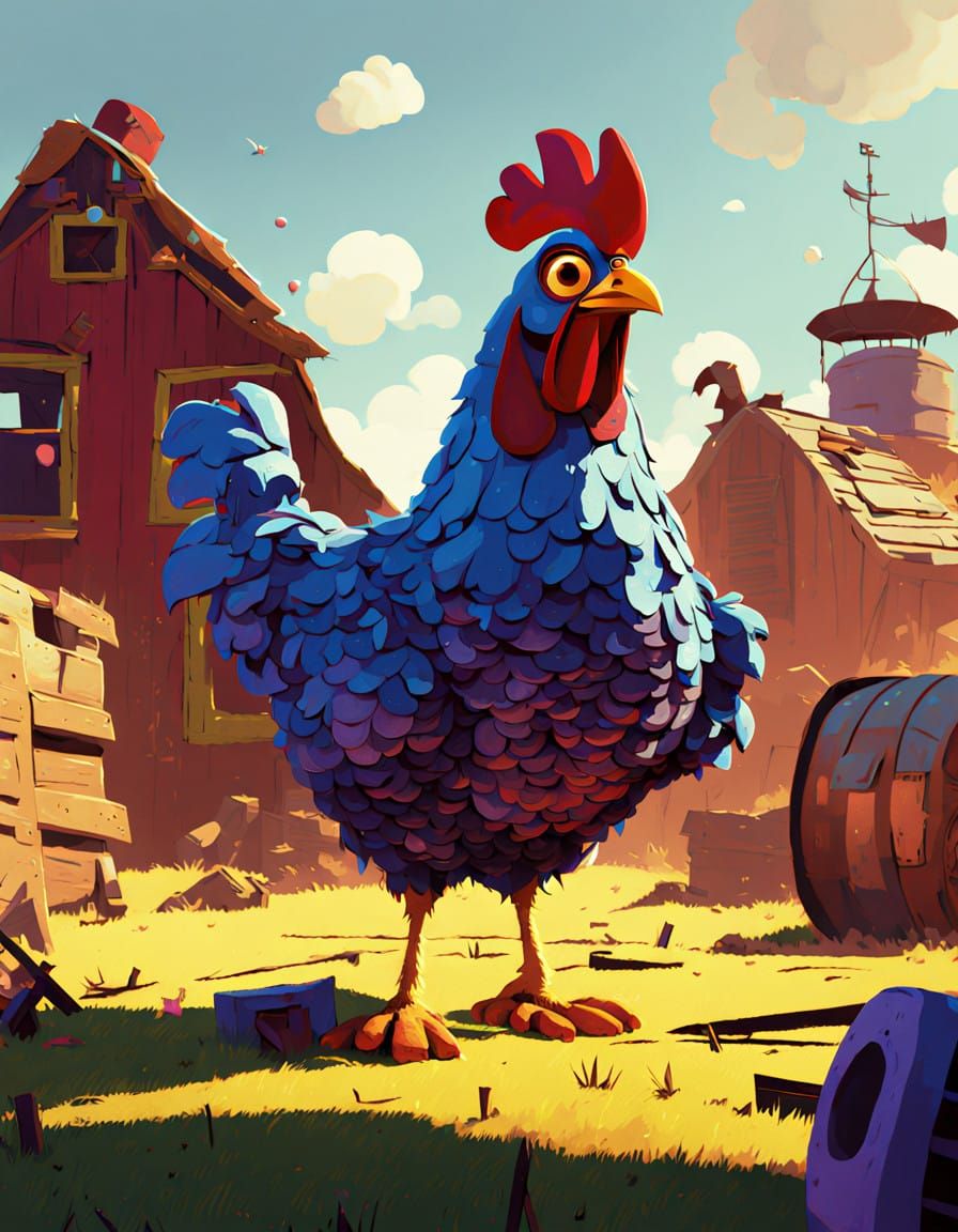 Vibrant 3D Chicken in a Sunlit Farmyard